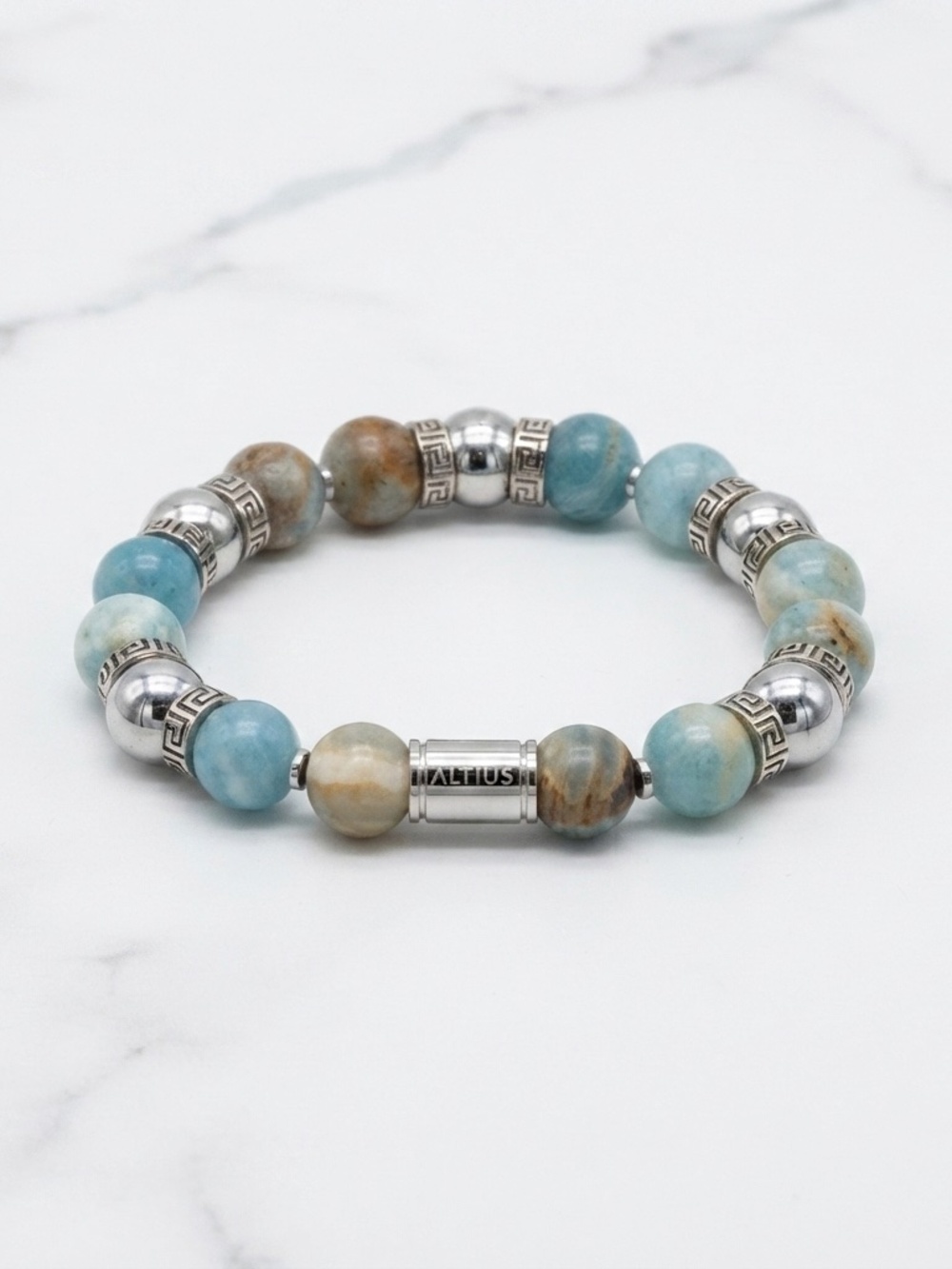 Blue Calcite Bracelet Men, 10mm Argentina Lemurian Aquatine Calcite Bracelet